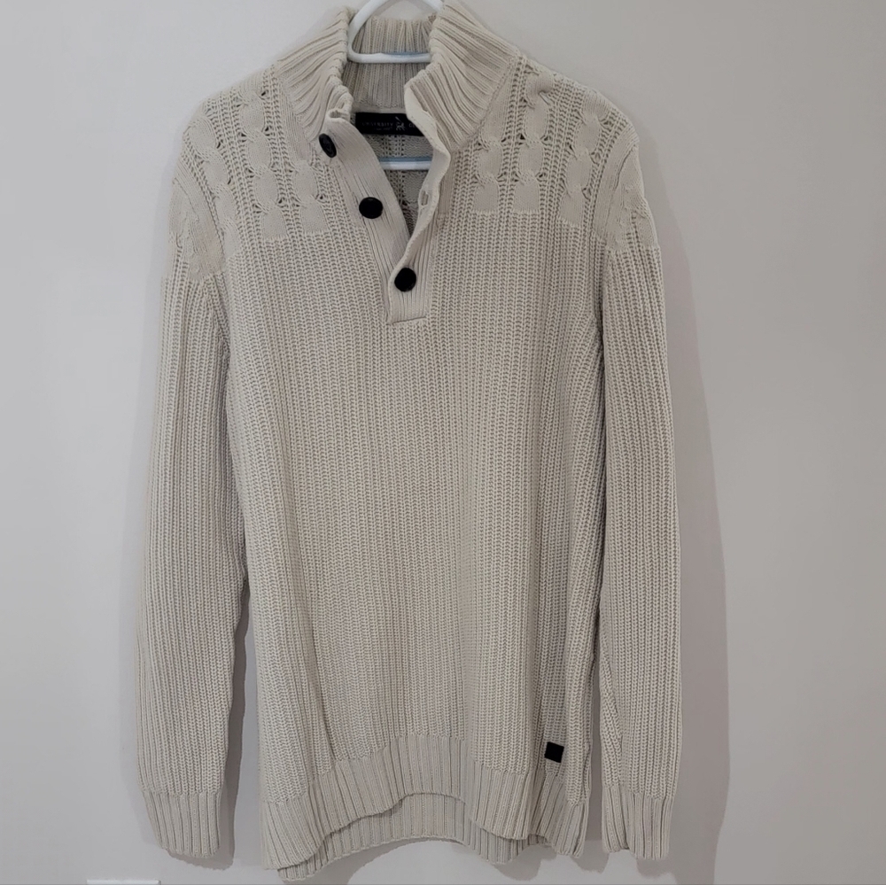 University Club Rowing Crew Men Beige 1/4 Button Pullover Sweater Size XXL